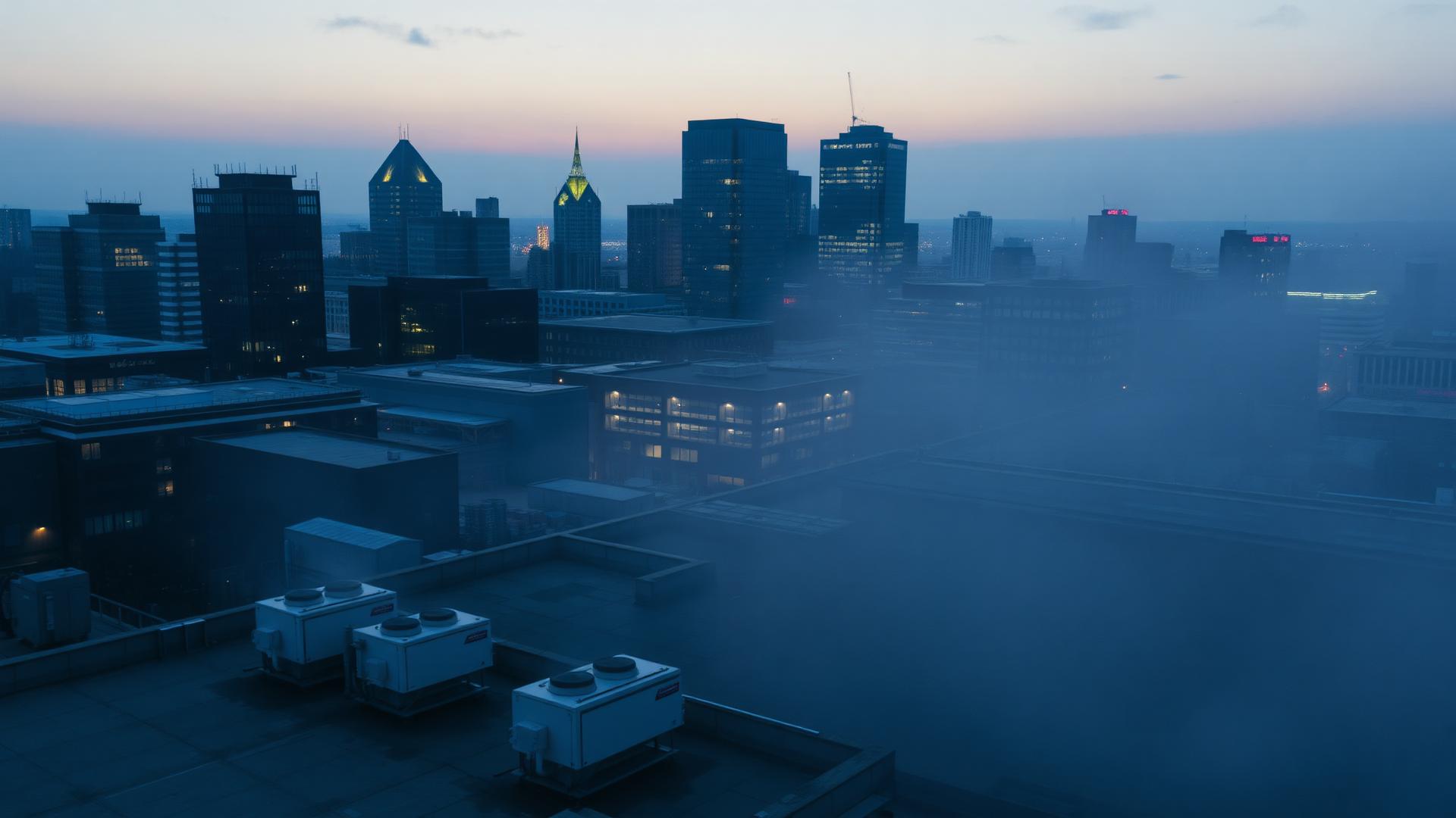 Midlands commercial rooftops at dusk